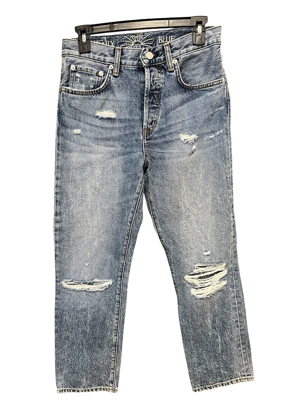 EUC Daily Blue High Rise Distressed Straight Jeans | Size 26